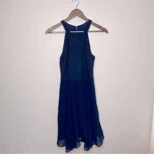 Ever New Halter Dress Flowy Fit Flare Chiffon Overlay Navy Size 4